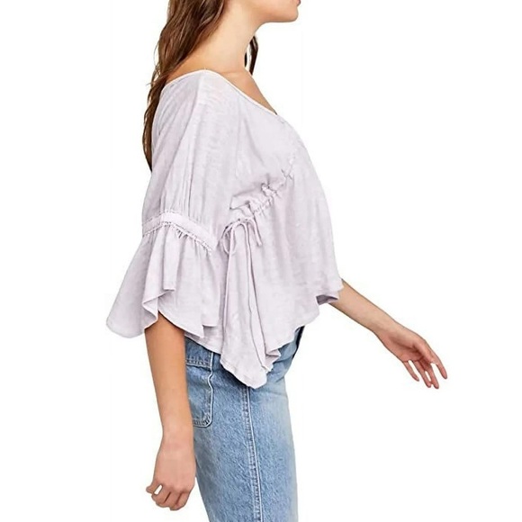 Free People Oversized Linen Sandstorm Flowy Lilac Lavender Top Size XS - Picture 10 of 16